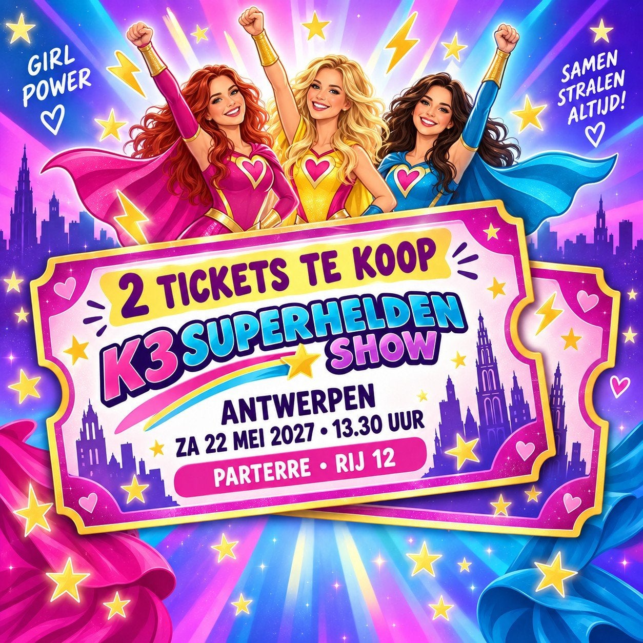 2 tickets voor de K3 Superhelden Show in de Stadsschouwburg, Twee personen