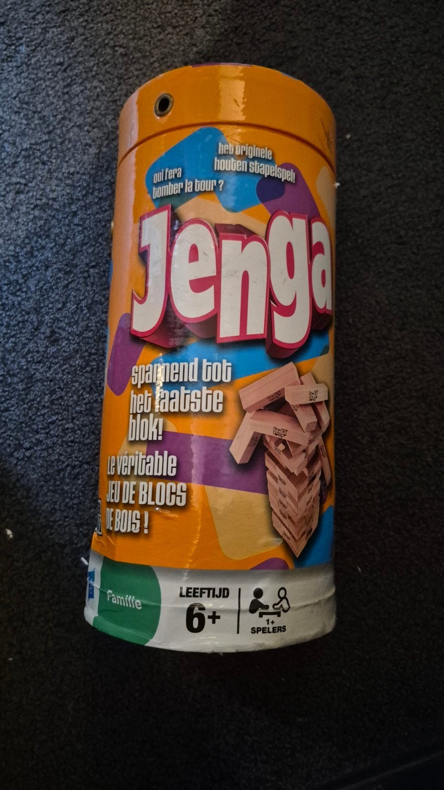 Jenga spel in koker - Hasbro houten stenen, Een of twee spelers, Ophalen of Verzenden, Gebruikt, Hasbro