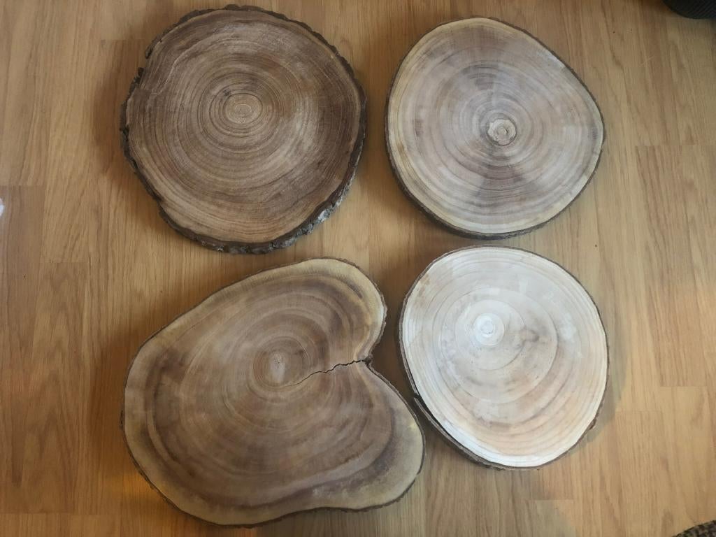 4 x Boomstam schaal/dienblad/serveerschaal ong. 30cm dia, Ophalen of Verzenden, Gebruikt
