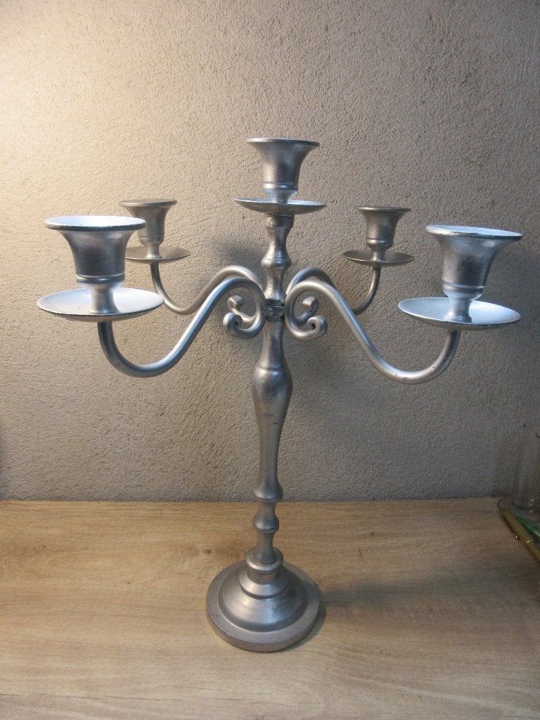 Vijfarmige kandelaar, Ophalen of Verzenden, Gebruikt, Metaal, Kandelaar
