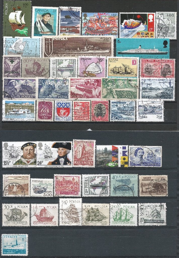 Kavel 45 postzegels met schepen/boten, Verzenden, Gestempeld, Overige thema's