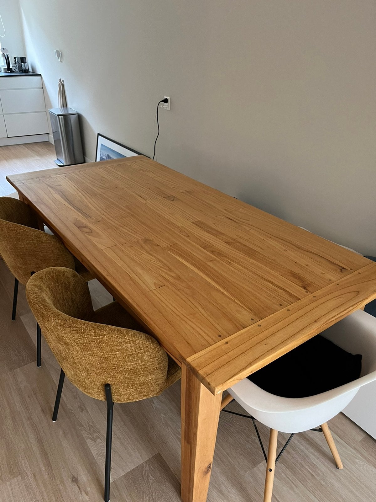 Hardhouten eettafel 185x90, Ophalen, Gebruikt, Teakhout, 50 tot 100 cm