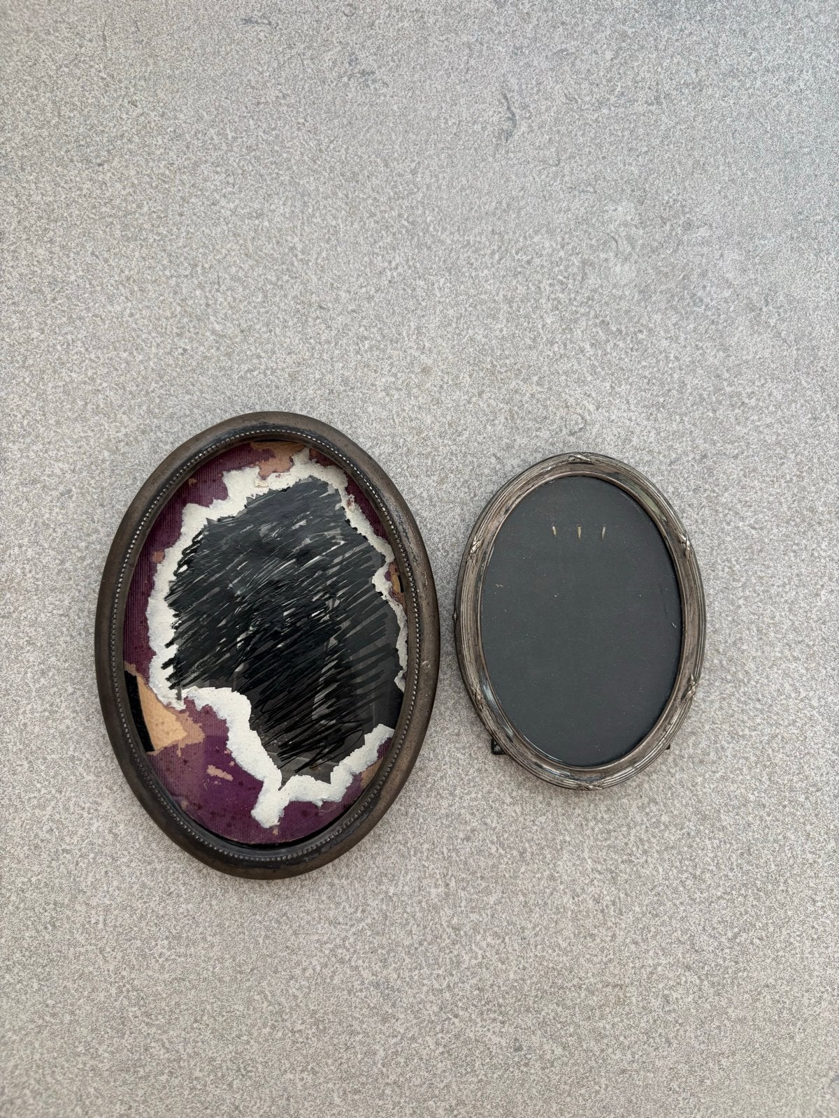 Set van 2 antieke zilveren fotolijstjes – Ovaal – ca. 1900, Antiek en Kunst, Ophalen of Verzenden, Zilver