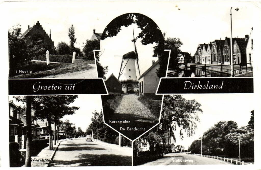 Groeten uit Dirksland - 5 afb o.a. Stationsweg - 1967 gelope, Verzamelen, Ophalen of Verzenden, 1960 tot 1980, Gelopen, Zeeland
