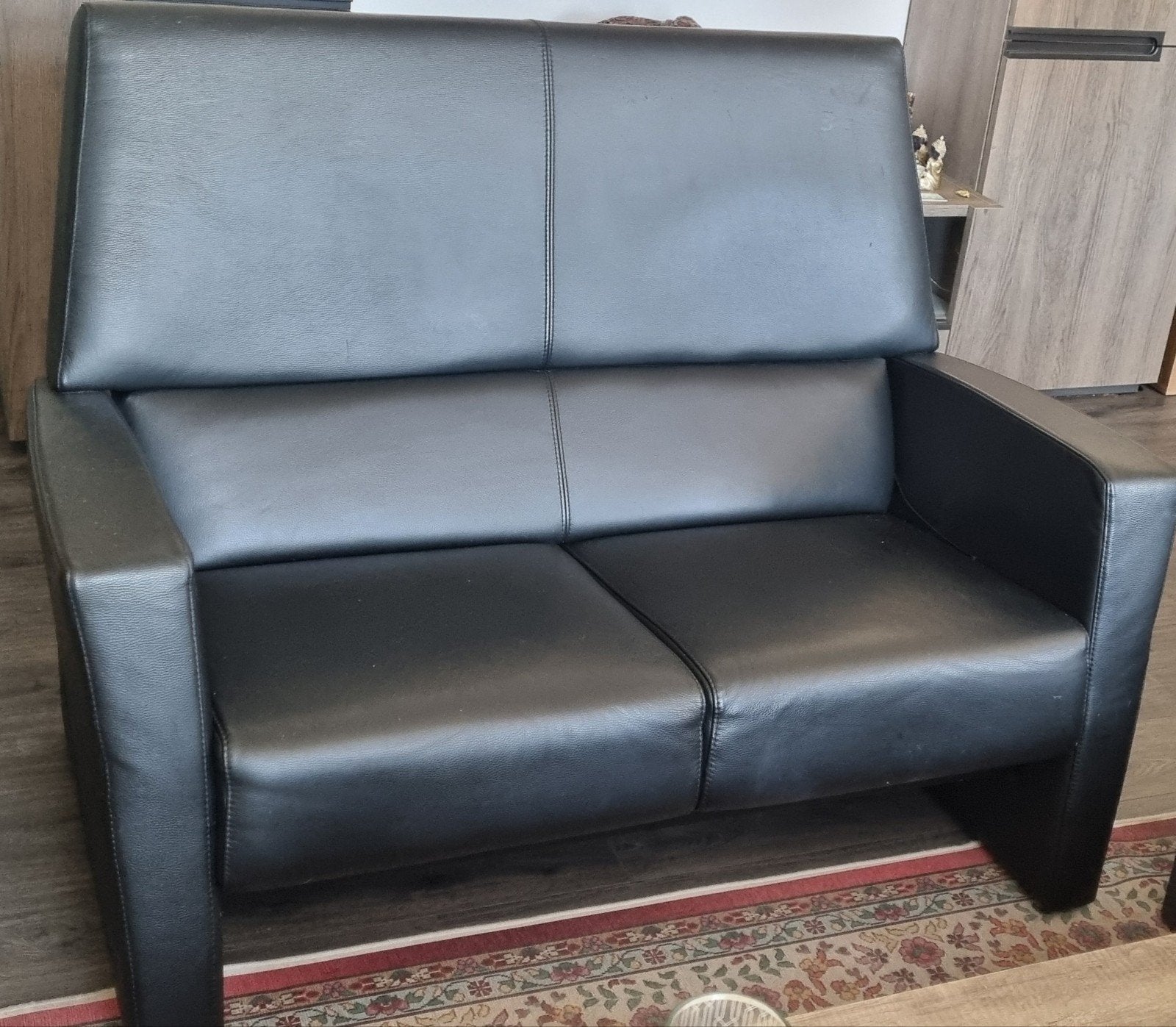 Zwarte PROMINENT LEREN tweezitsbank en fauteuil, Ophalen, Gebruikt, 150 tot 200 cm, Modern klassiek