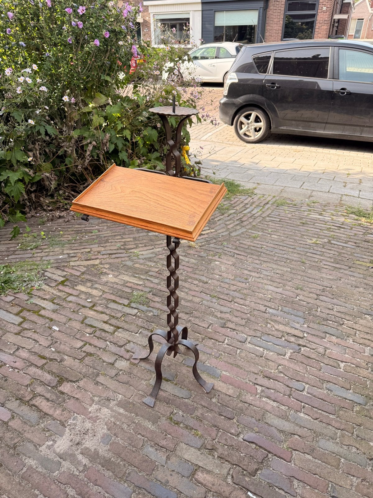 Antieke lessenaar/muziekstandaard van smeedijzer en hout, Ophalen of Verzenden, Overige materialen