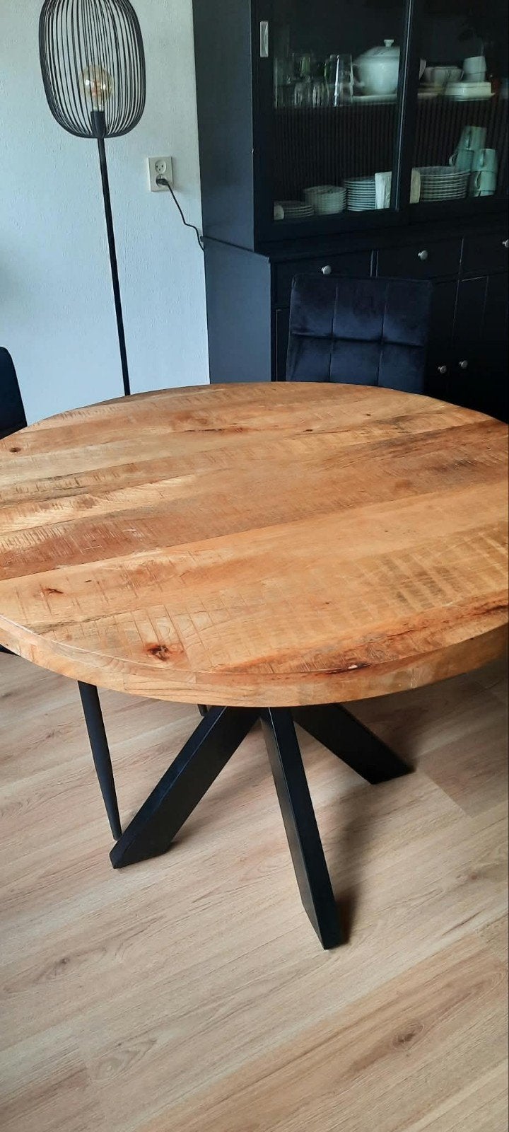 Mangohouten eettafel 100cm rond, Huis en Inrichting, Tafels | Eettafels, Overige houtsoorten, 100 tot 150 cm, Rond, Zo goed als nieuw