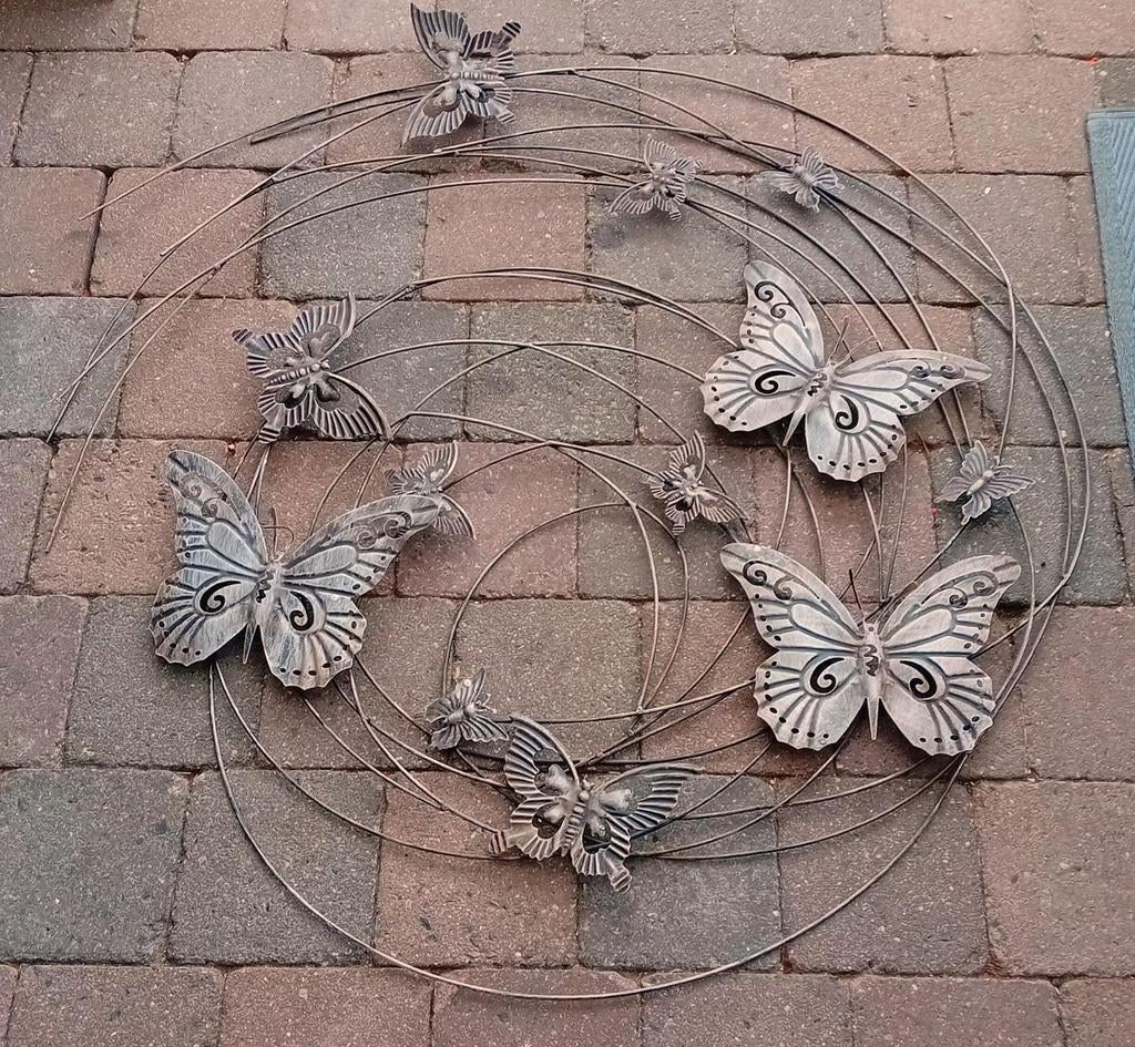 Metalen wanddecoratie met vlinders, Ophalen, Metaal, 90 cm, Wandcirkel