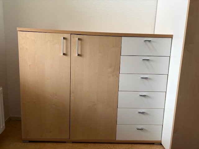 Dressoir met lades, legplanken achter deuren, naturel/wit, Ophalen, Met deur(en), 150 tot 200 cm, Zo goed als nieuw