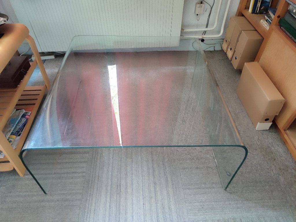 Glazen salontafel 90x90x38 cm, Huis en Inrichting, Ophalen, Gebruikt, 50 tot 100 cm, Vierkant