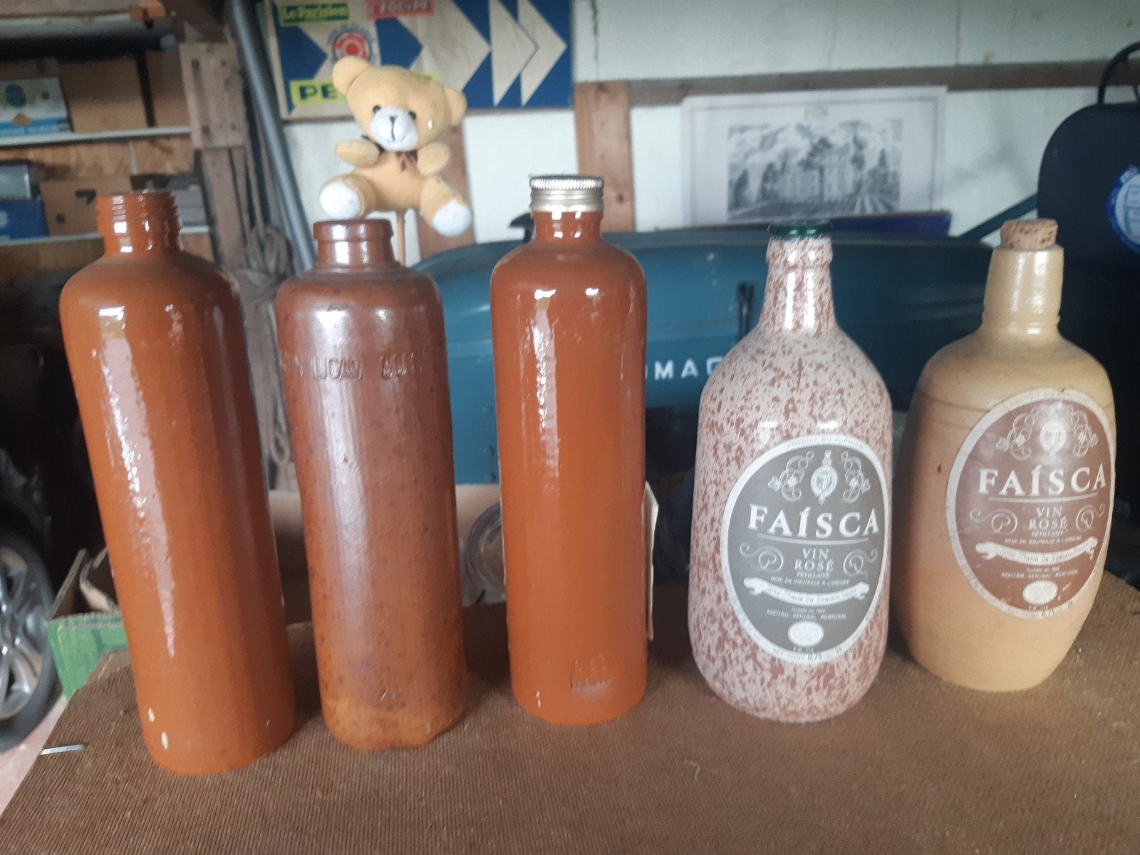 Set van 5 antieke flessen, waaronder Lucas Bols en Faisca, Antiek en Kunst, Ophalen