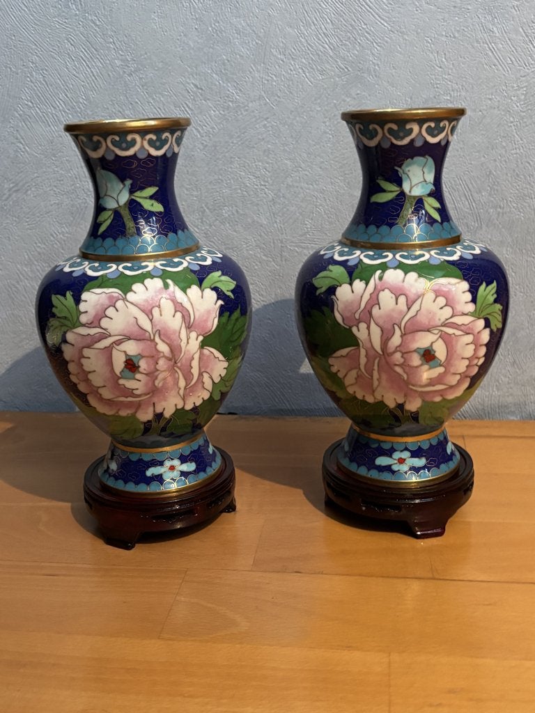 Paar Chinese cloisonné vazen – midden 20e eeuw, Antiek en Kunst, Antiek | Vazen, Ophalen