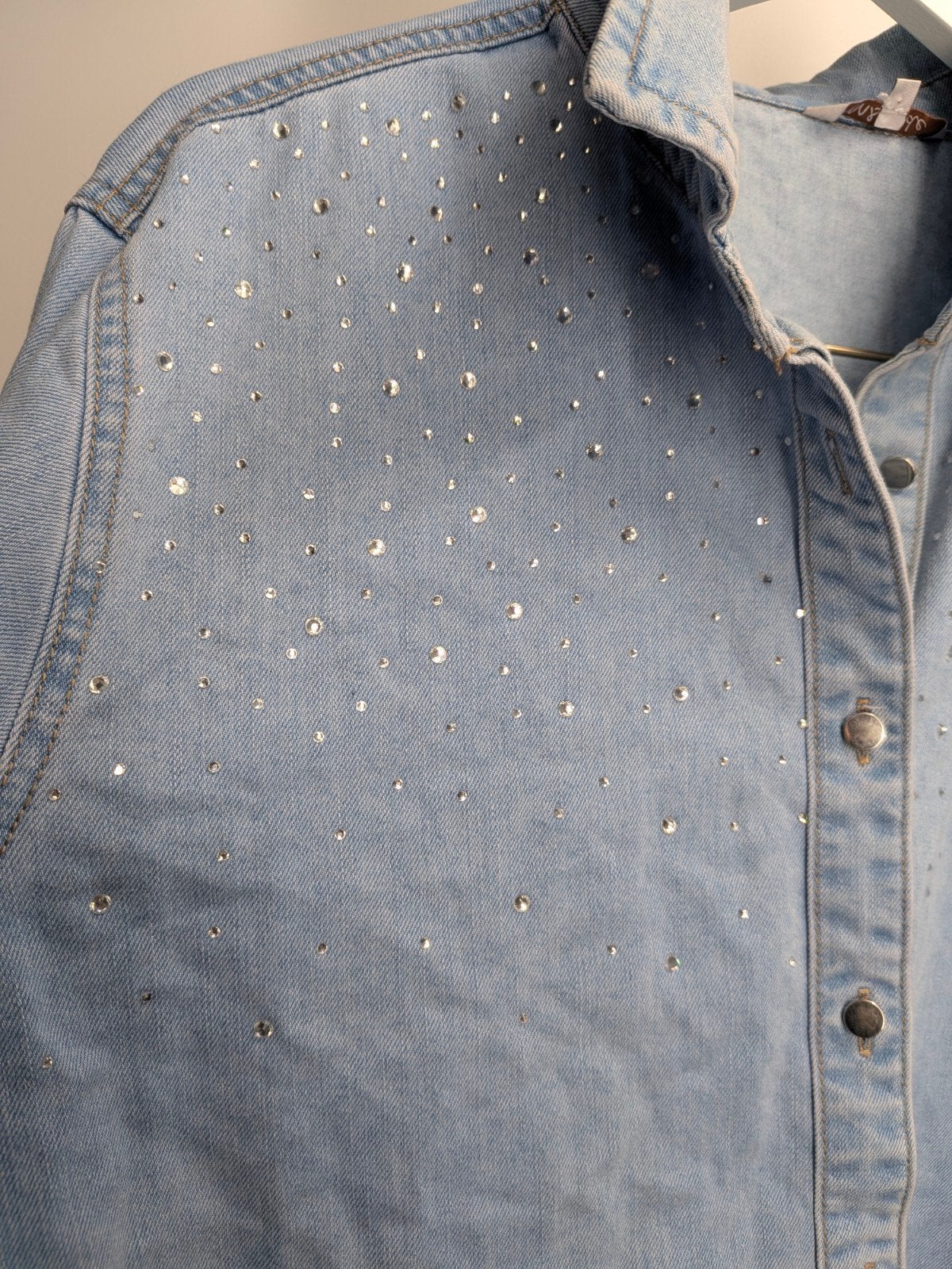 MS mode spijkeblouse met strass steentjes maat 52 (3571*), MS mode, Blauw, Maat 46/48 (XL) of groter, MS mode