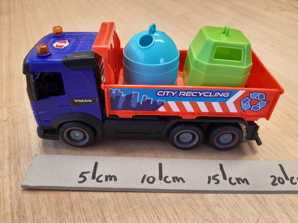 Vuilniswagen Dickie Volvo Blauw/Rood Mooi Vrachtwagen, Ophalen of Verzenden, Gebruikt