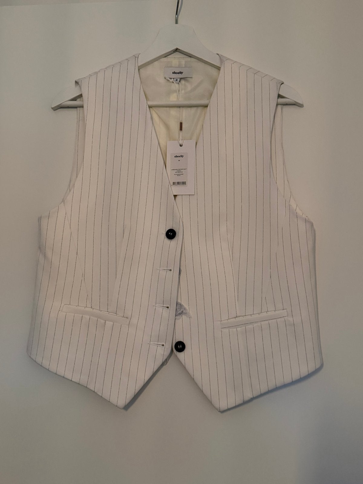 Shoeby pak gilet en pantalon met krijtstreep, Maat 38/40 (M), Kostuum of Pak, Wit, Nieuw