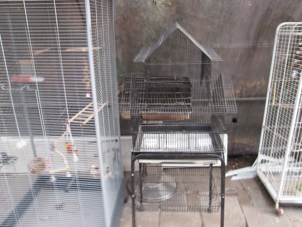 zwarte kooi op tafeltje e15, Dieren en Toebehoren, Vogels | Hokken en Kooien, Ophalen, Gebruikt, Metaal, Vogelkooi