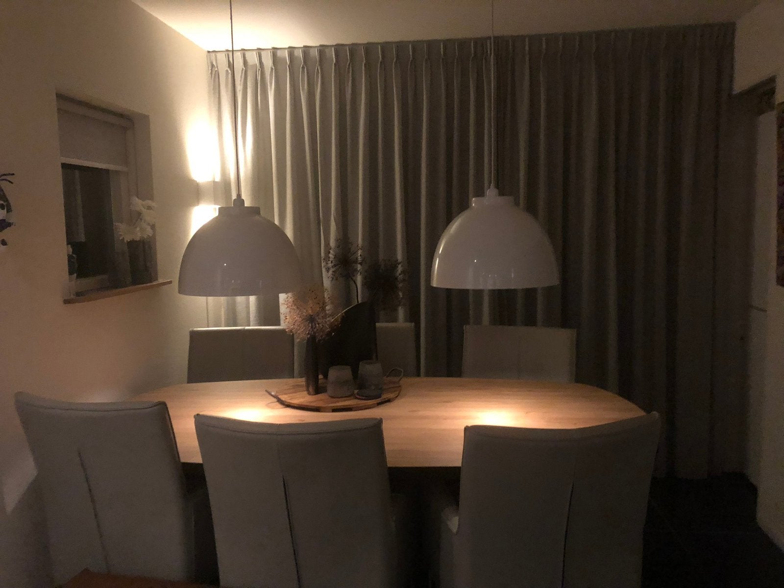 Twee hanglampen witte halve bollen 40cm doorsnee, Ophalen, Zo goed als nieuw, Metaal