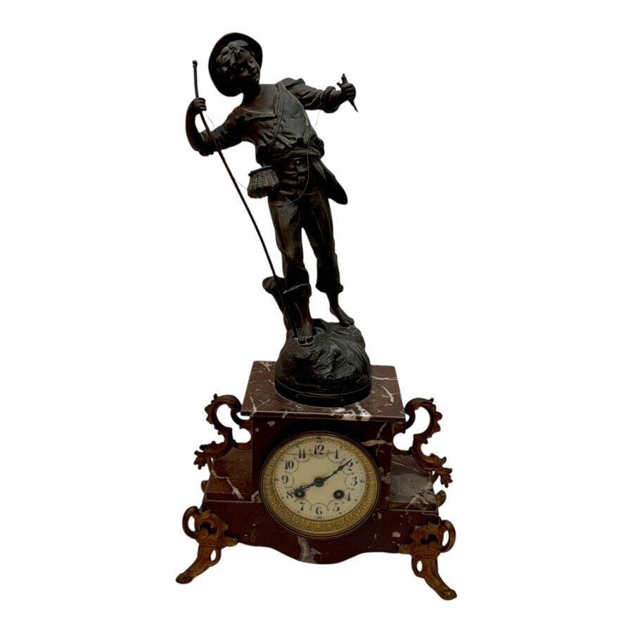 Pendule, natuursteen/zamak, eind 19e eeuw, Ophalen of Verzenden