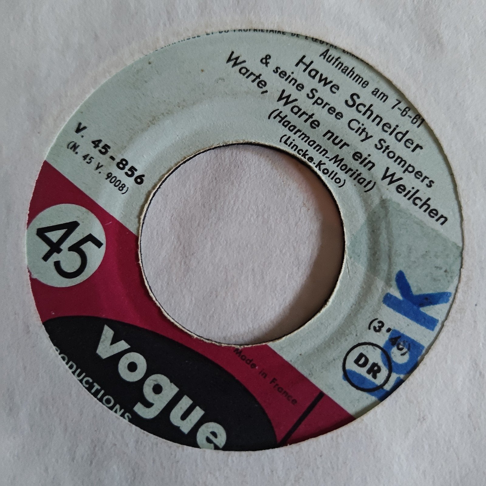 Hawe Schneider  Spree City Stompers - Warte, Warte nur ein, Gebruikt, 7 inch, EP, Schlager