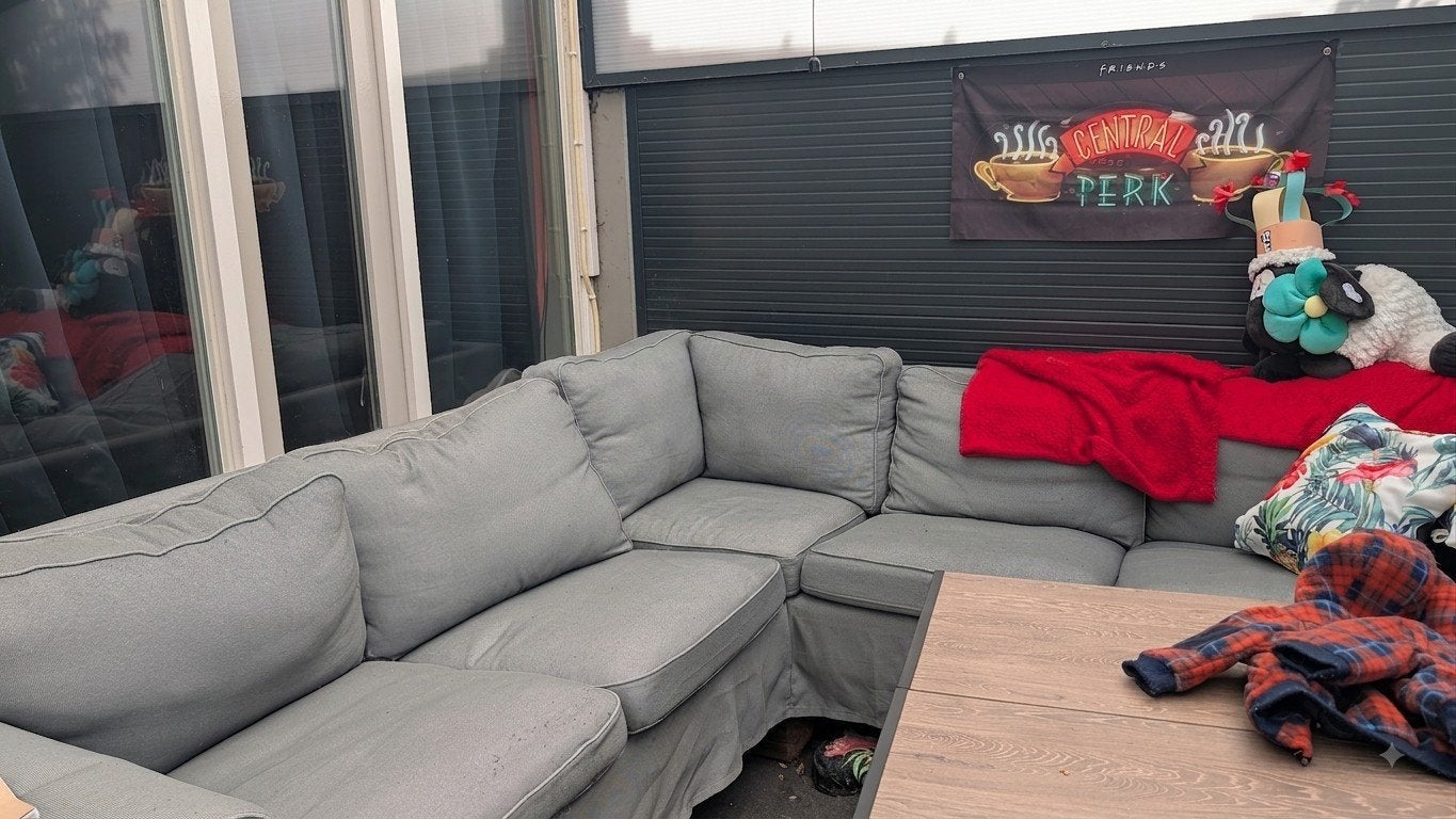 IKEA Ektorp hoekbank met grijze hoes en verhoogde poten, Huis en Inrichting, Ophalen, Gebruikt, Hoekbank, Stof