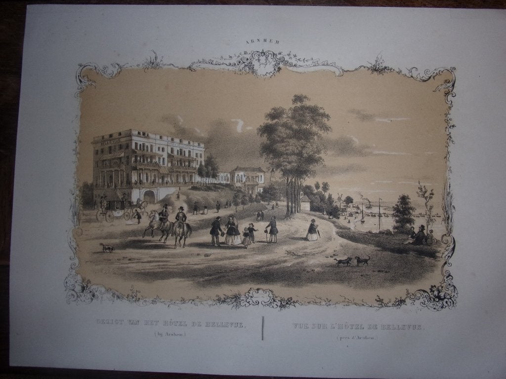 Arnhem Gezigt op den Rijn, van het Hotel Belle Vue te zien, Stadsgezicht, Ophalen of Verzenden, Blanco verso, 1800 - 1899