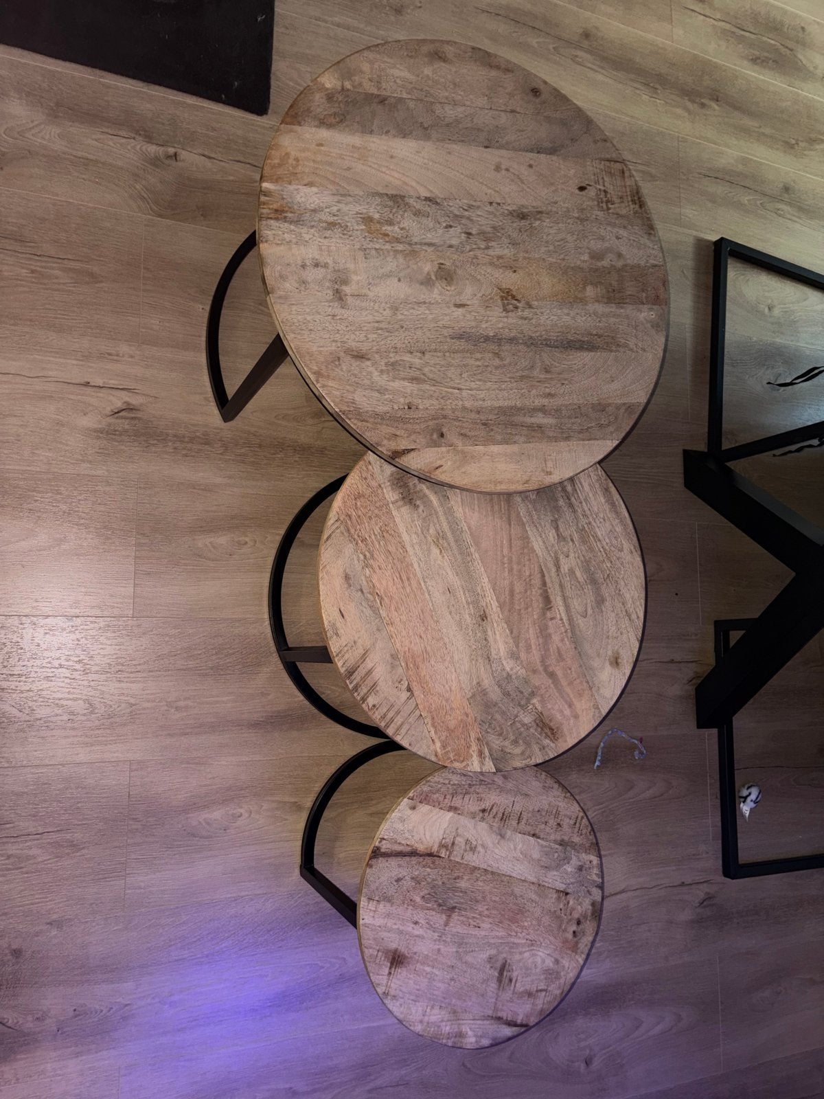 Set van 3 ronde bijzettafels - hout en metaal, Rond, 55 tot 75 cm, Zo goed als nieuw, Hout