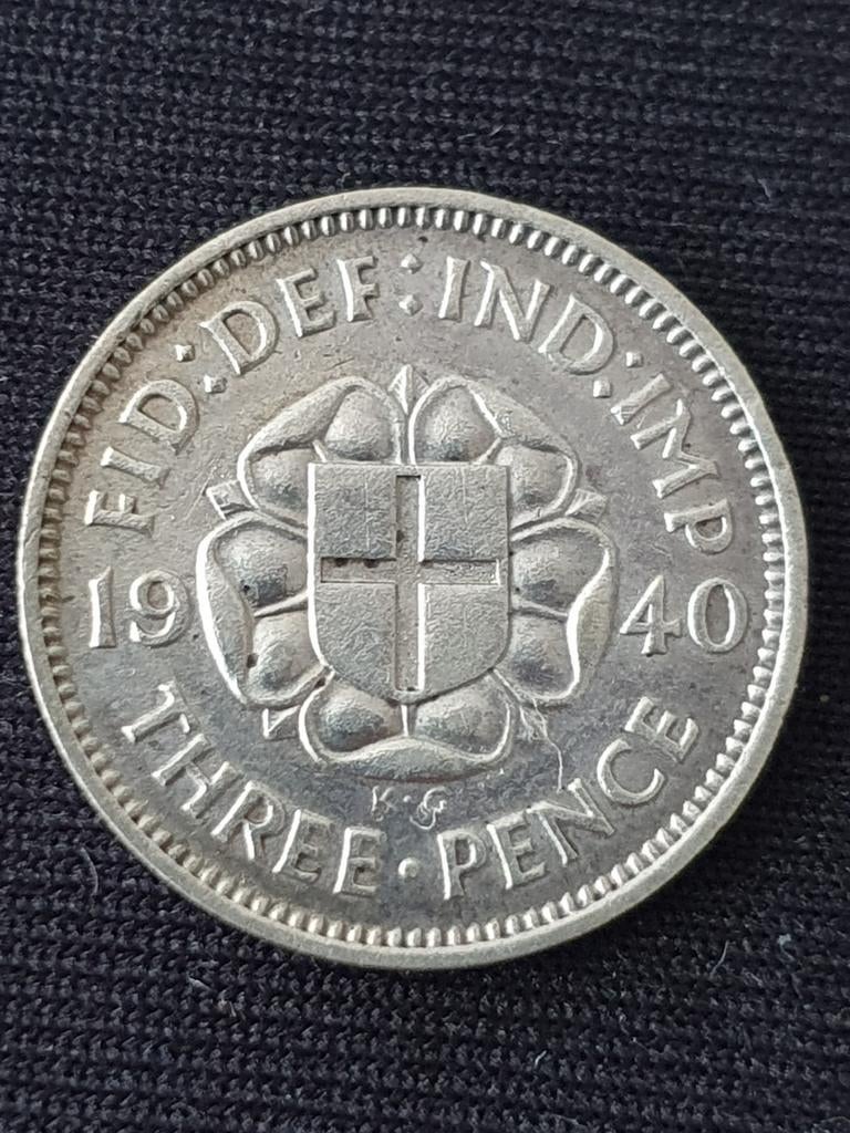 Oude zilveren 3 pence munt uit 1940 Groot-Brittannië., Ophalen of Verzenden, Overige landen, Losse munt