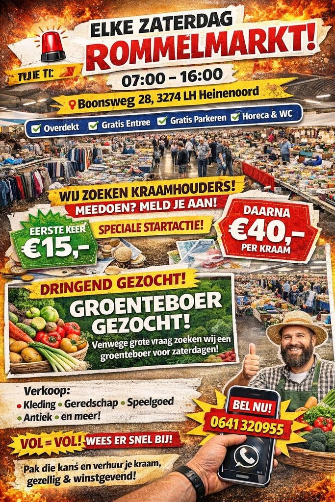 De Witte Rommelmarkt Zaterdag 25 April Gratis Entree, Diversen, Ophalen, Nieuw