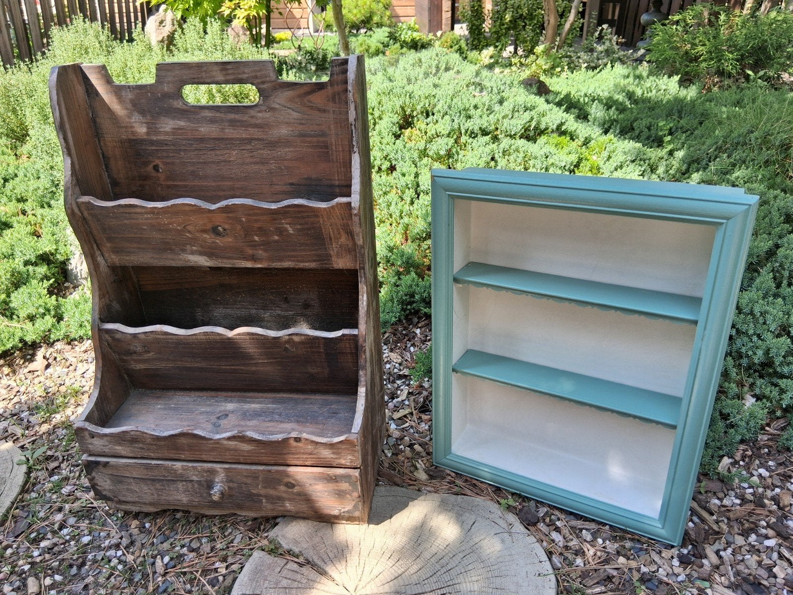Set van 2 houten brocante ophangkastjes, Ophalen