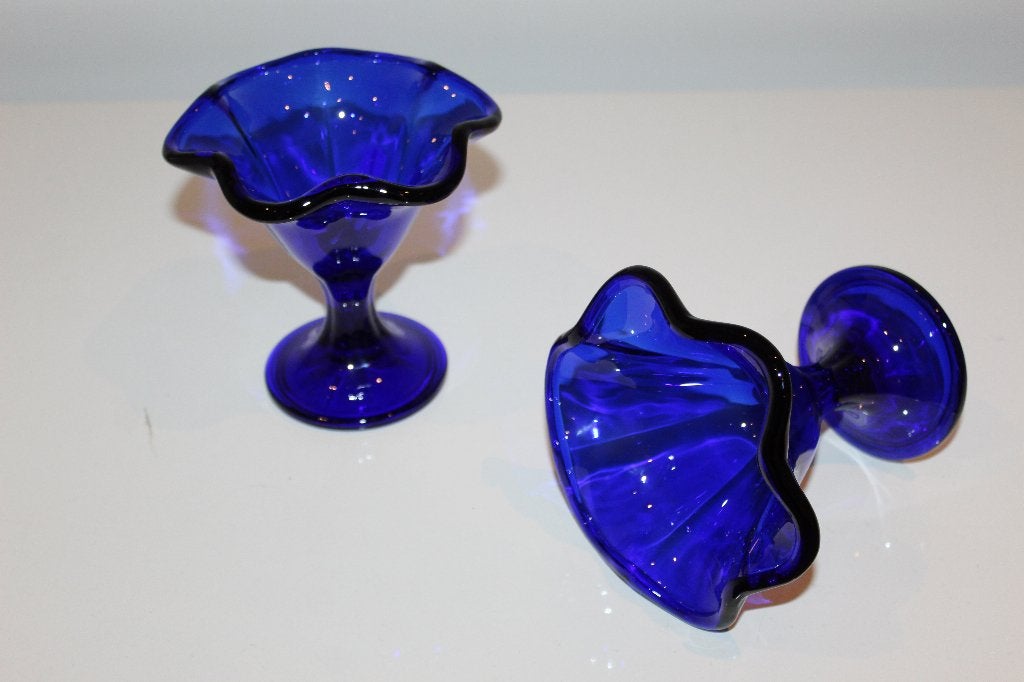 Blauwe ijscoupes - Set dessert coupes, Overige typen, Ophalen of Verzenden, Overige stijlen, Glas