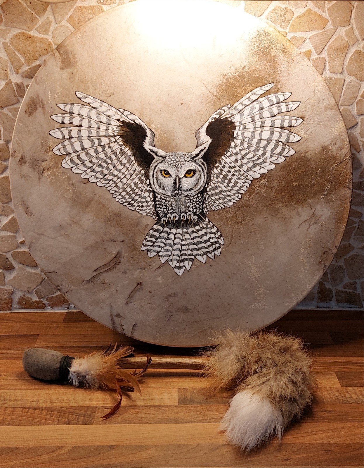 Sjamanen drum:  Sneeuwuil, Ophalen, Nieuw, Trommel