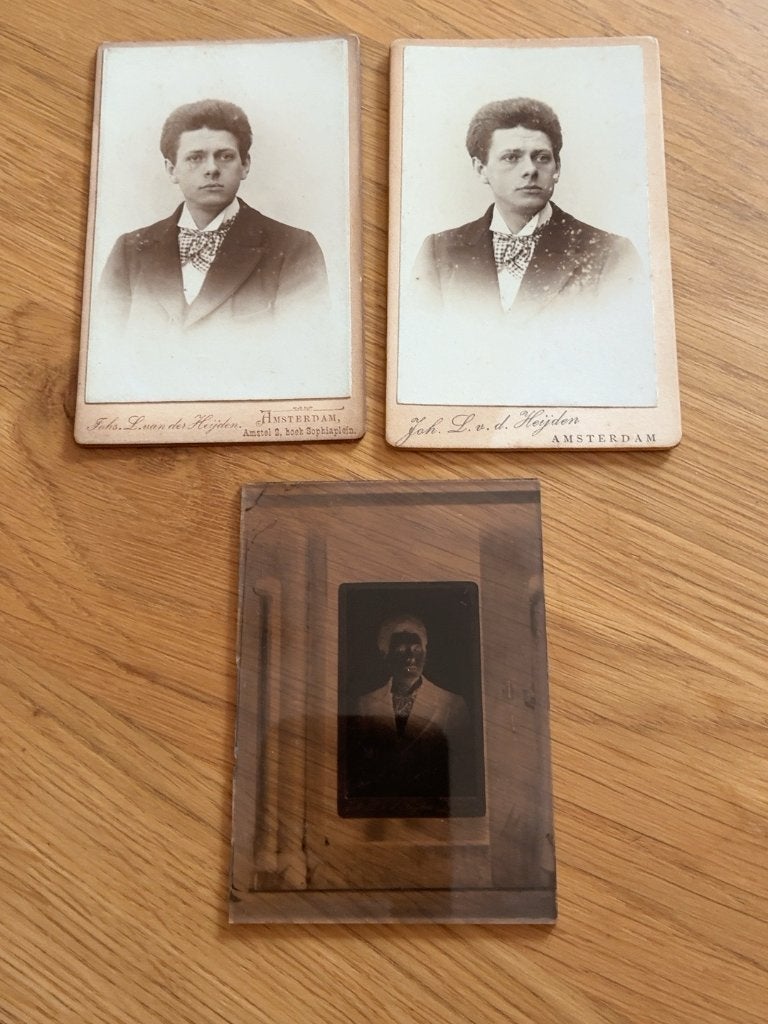 Antieke CDV foto’s + glasnegatief Amsterdam ca. 1895, Antiek en Kunst, Verzenden