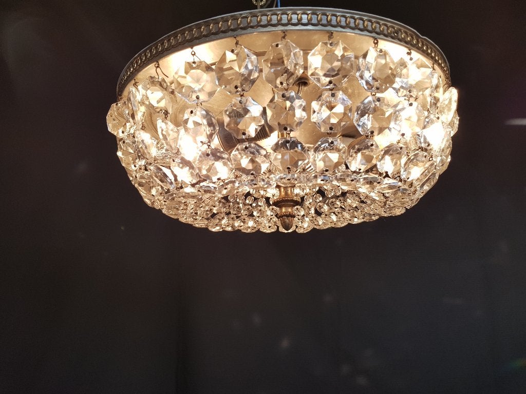 Plafonnière met 3 lichtpunten, Ophalen of Verzenden, Gebruikt, Glas, E14 (klein)