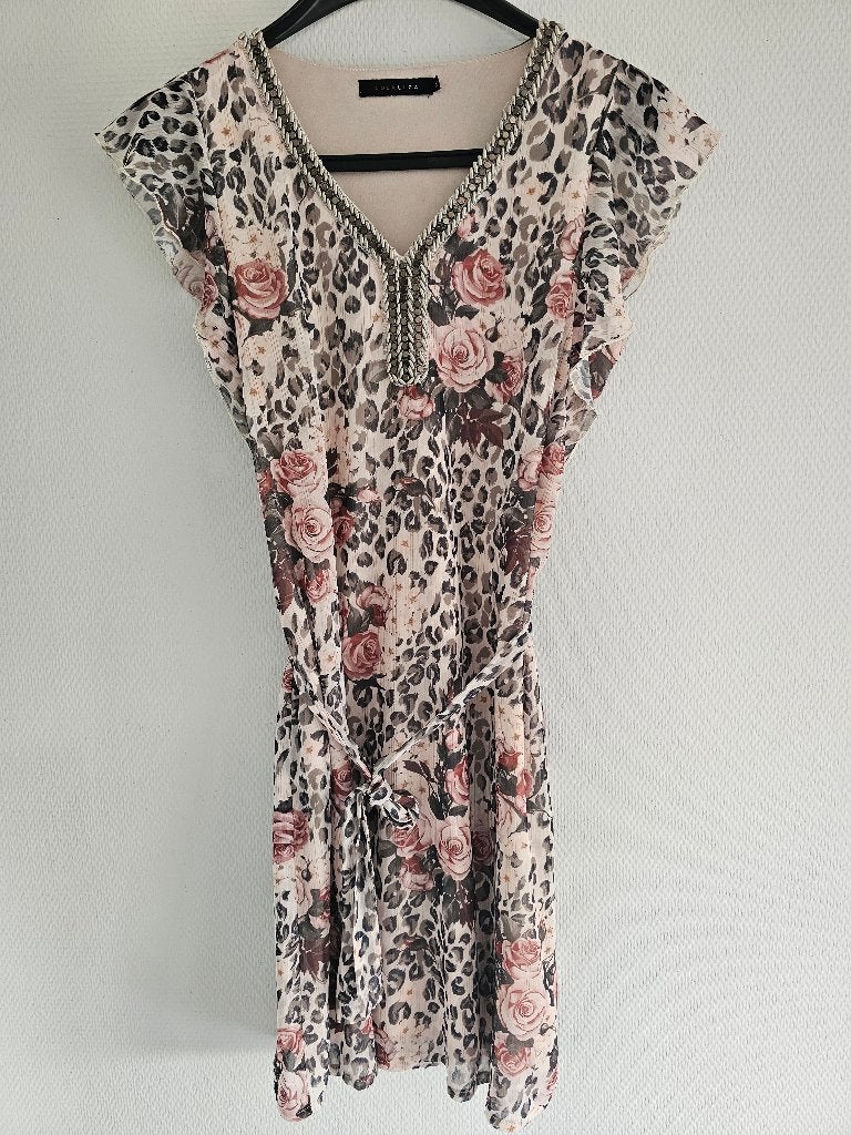 gekleurd kleedje met bloemenprint, Overige kleuren, Ophalen of Verzenden, Maat 36 (S), Gedragen