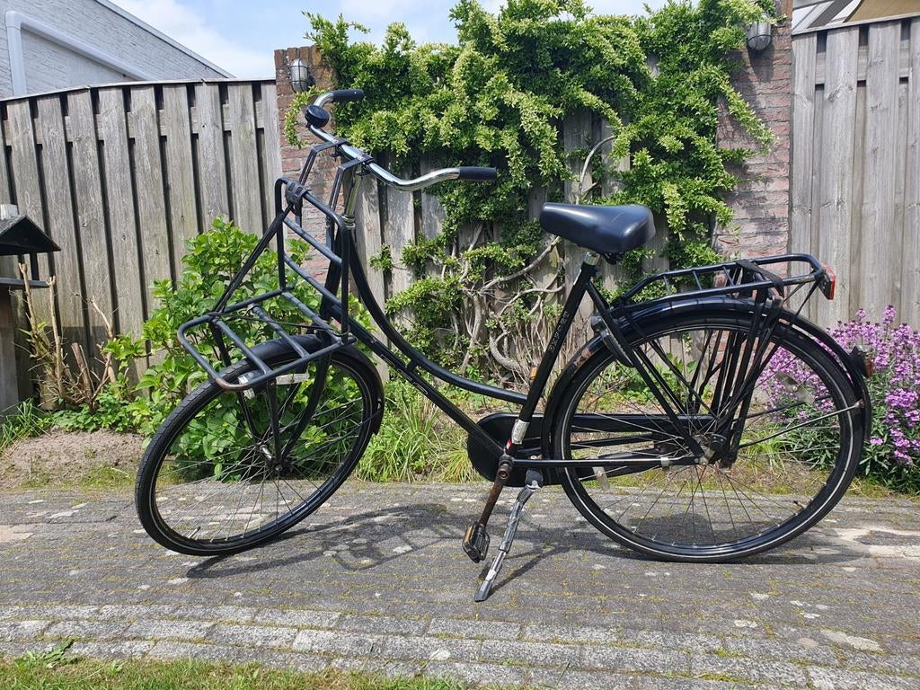 Zwarte damesfiets met voordrager en bagagedrager, Fietsen en Brommers, Terugtraprem, Ophalen, Overige merken, 53 tot 56 cm
