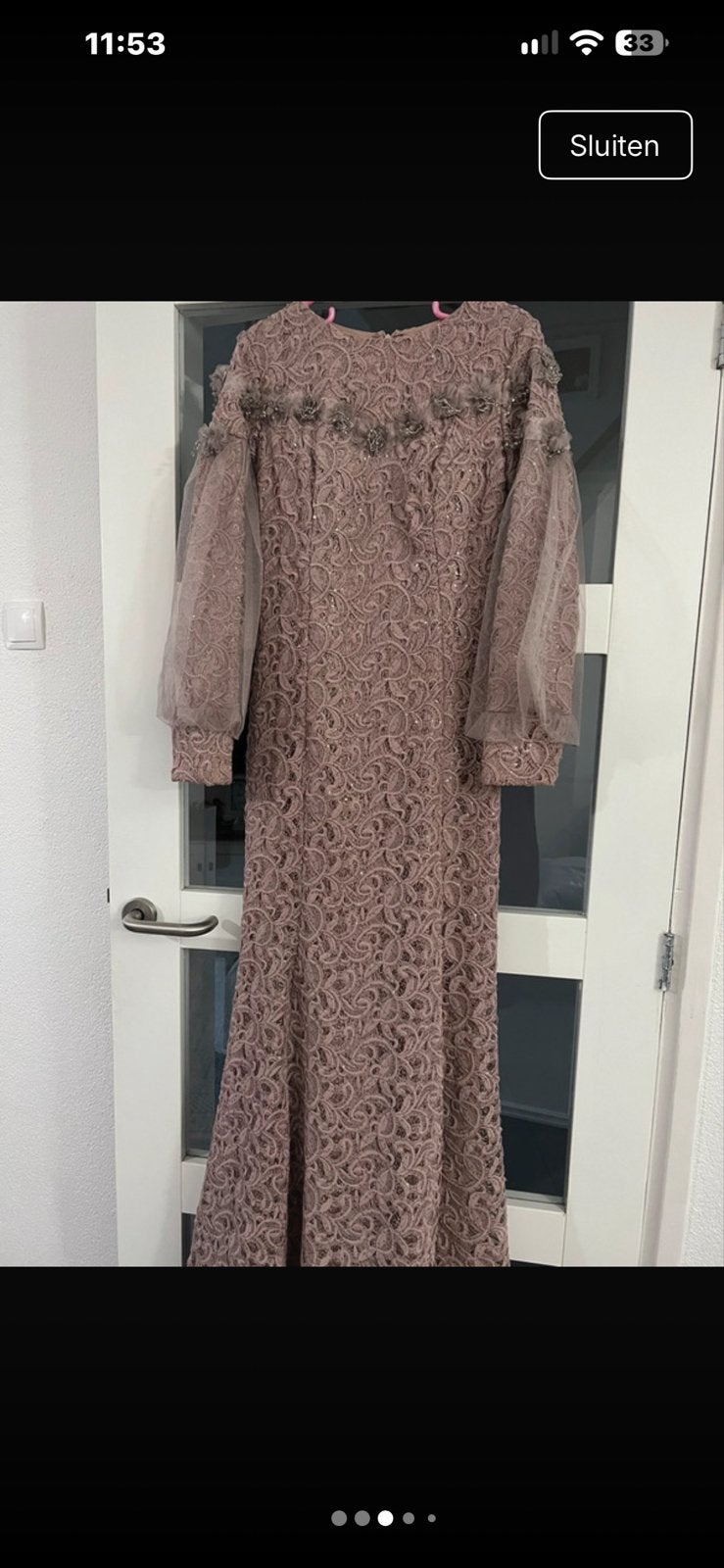 Avondjurk,Elegante Roze Kant Jurk met  Mouwen, Maat 38/40 (M), Ophalen of Verzenden, Zo goed als nieuw, Roze