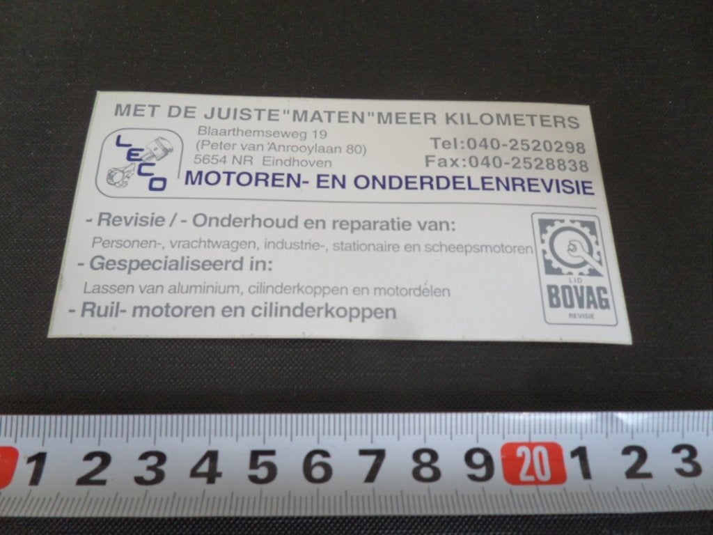 sticker ehv LECO motoren- en onderdelenrevisie bovag *, Verzamelen, Ophalen of Verzenden, Zo goed als nieuw