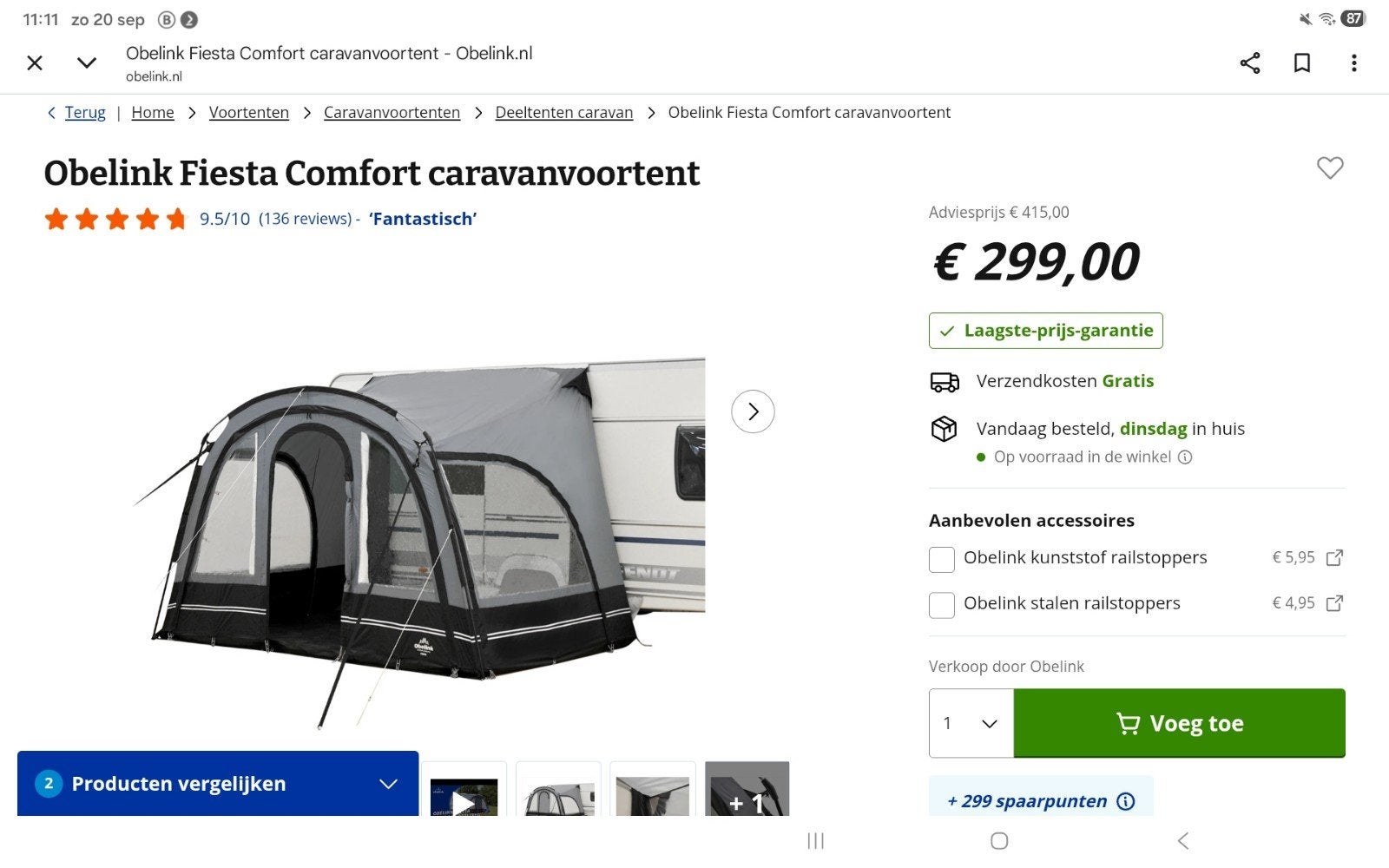 Voortent Fiesta, Ophalen, Zo goed als nieuw