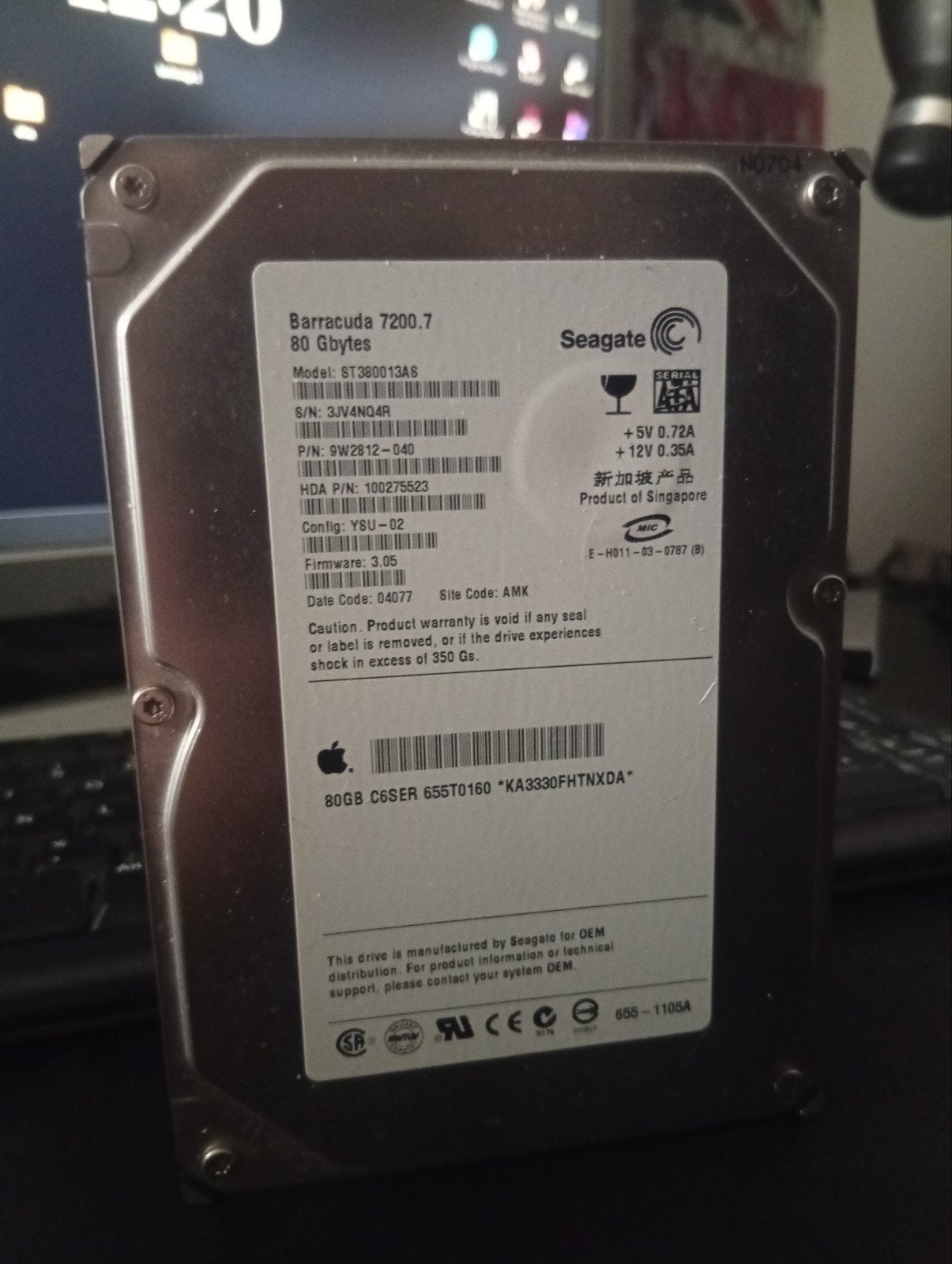 80GB 7200rpm Seagate Barracuda Apple HDD, Intern, Gebruikt, Ophalen of Verzenden, 80Gb