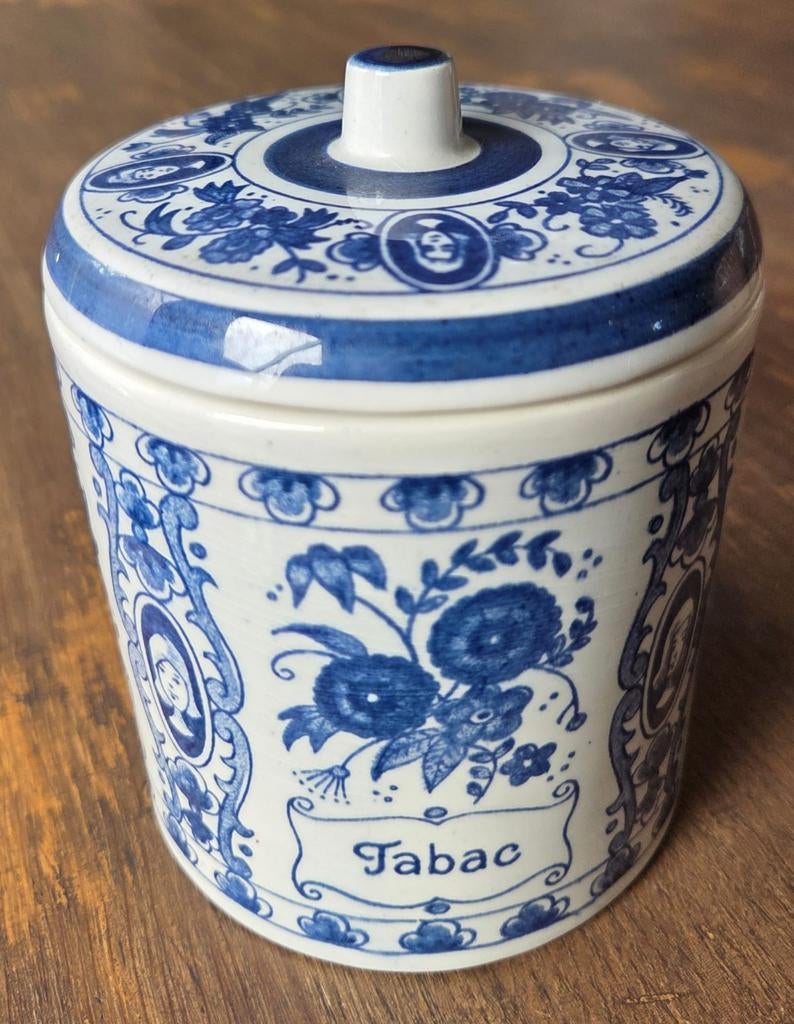 Delftsblauw handpainted tabakspot met deksel, Ophalen of Verzenden
