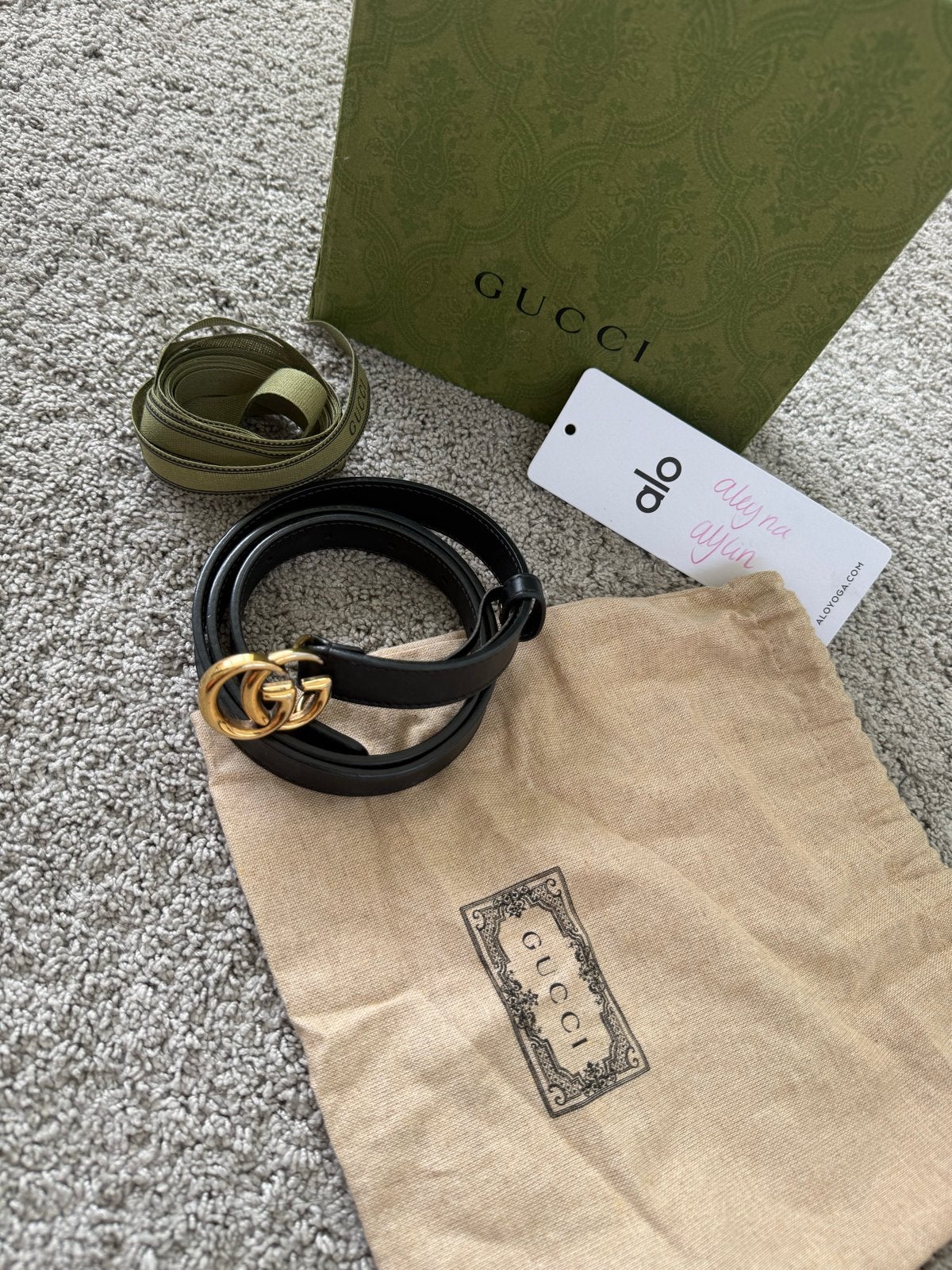 Gucci GG Marmont Riem Zwart Leer met Gouden Gesp, Minder dan 3 cm, 80 tot 90 cm, Tailleriem, Ophalen of Verzenden