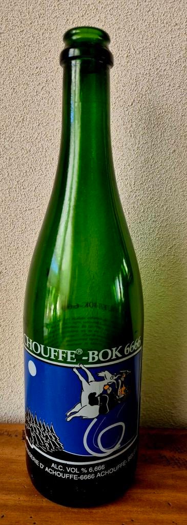 Te koop lege 0,75 ltr Chouffe-BOK 6666 fles bier uit 1994, Ophalen of Verzenden, Zo goed als nieuw, Flesje(s), Overige merken