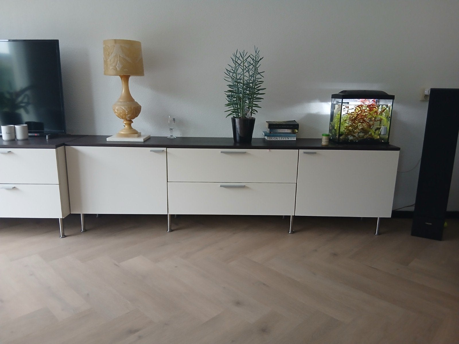 dressoir met lades en deuren - wit/donkerbruin  Interlubke, Gebruikt, 200 cm of meer, Modern, 25 tot 50 cm
