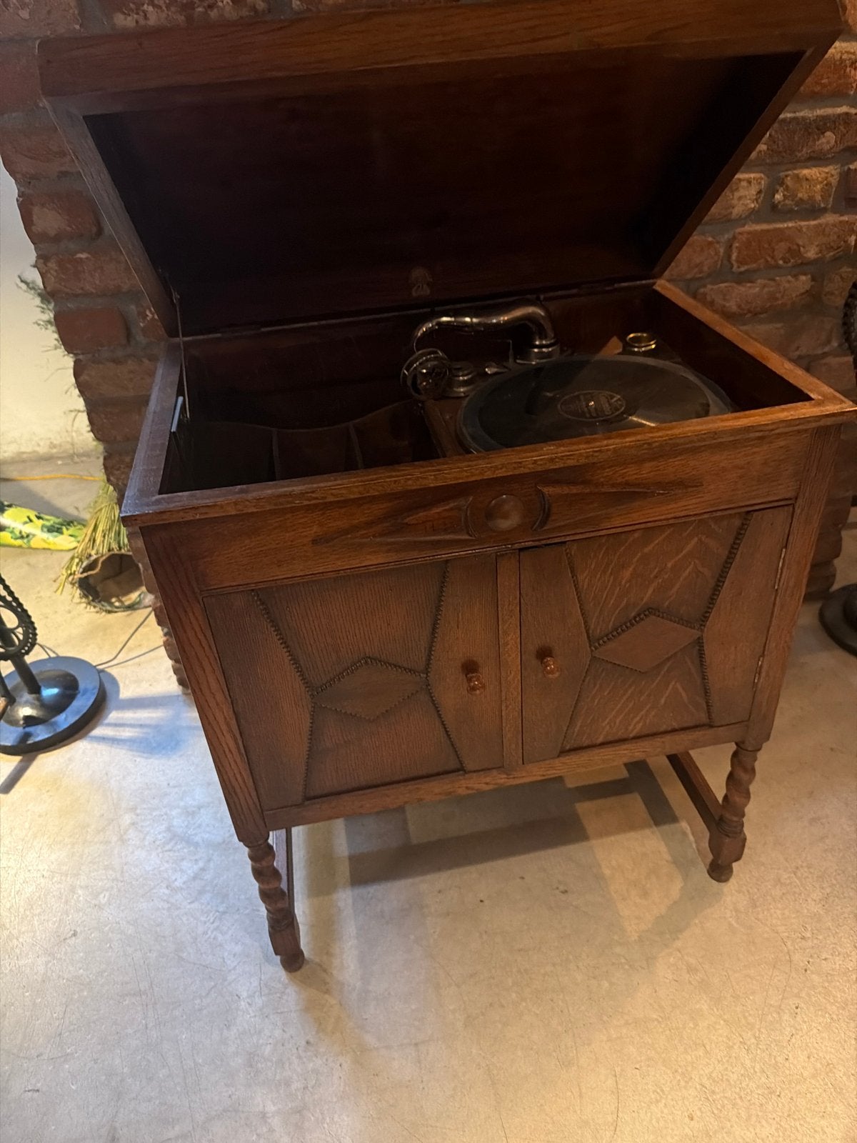 Antieke Platenspeler met Kast en Platen, Ophalen, Gebruikt, Platenspeler, Overige merken
