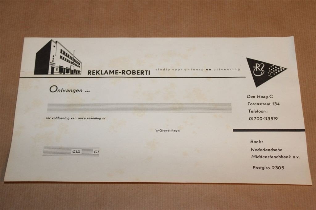 Oude kwitantie - Reklame-Roberti - Ongebruikt - Ca 1960, Ophalen of Verzenden, Zo goed als nieuw, Overige typen