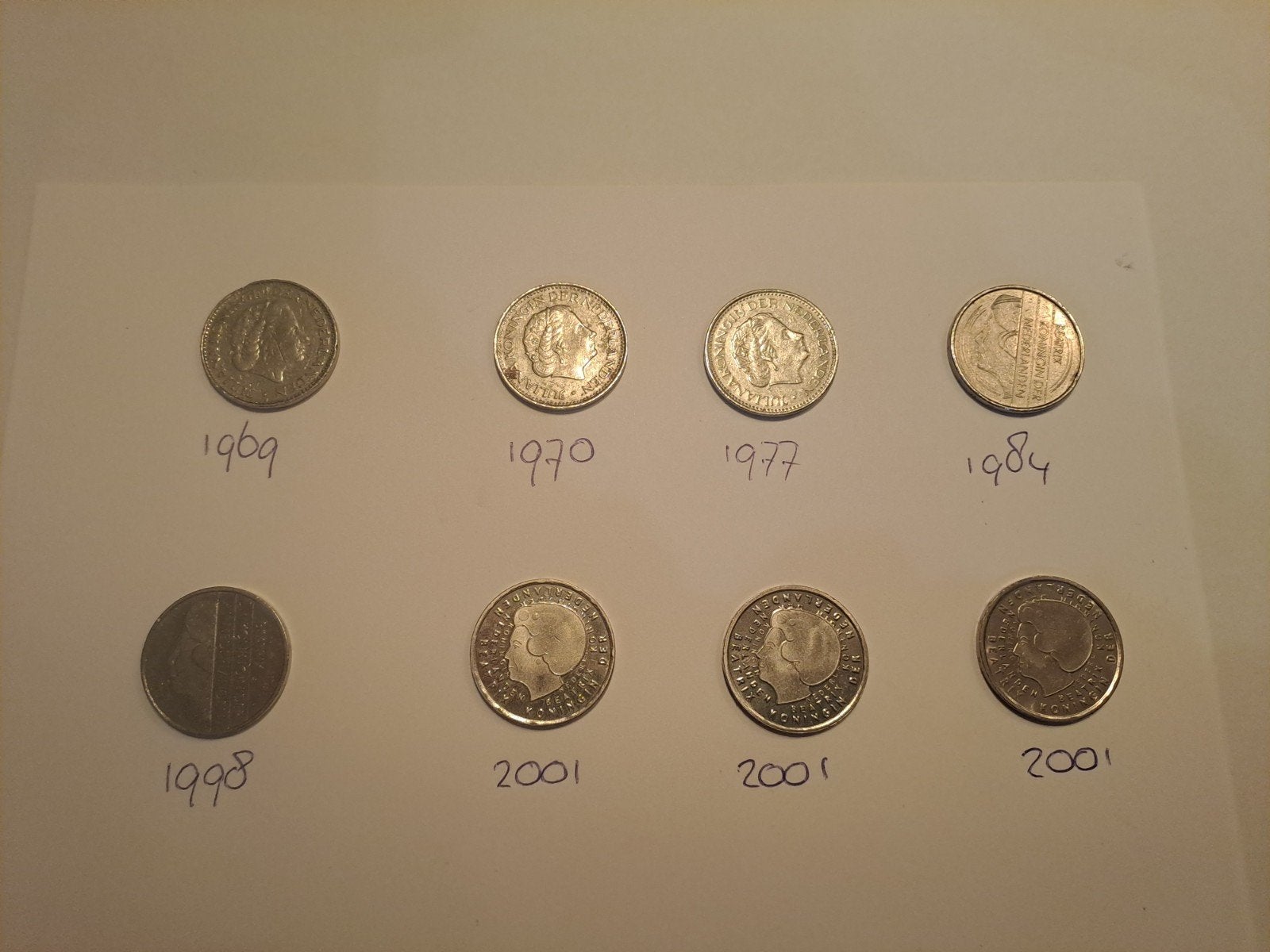 8 Gulden munten: 1969, 1970, 1977, 1984, 1998, 3x 2001, Ophalen of Verzenden, Koningin Beatrix, 1 gulden, Setje