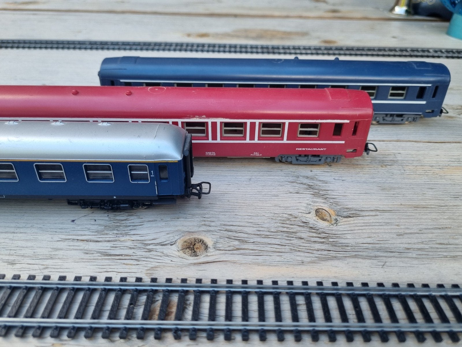 Set van 3 Jouef Wagons: Restaurant, TEN Trans Euro Nuit, DB, Hobby en Vrije tijd, Modeltreinen | H0, Gebruikt, Gelijkstroom, Jouef
