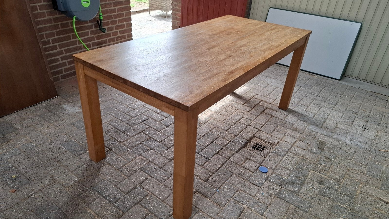 Robuuste houten eettafel - 180x85cm, Ophalen, Gebruikt, 50 tot 100 cm, 150 tot 200 cm