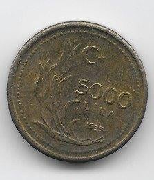 Turkije 5000 lira 1995 (type 2) KM# 1029.1, Verzenden, Overige landen, Losse munt