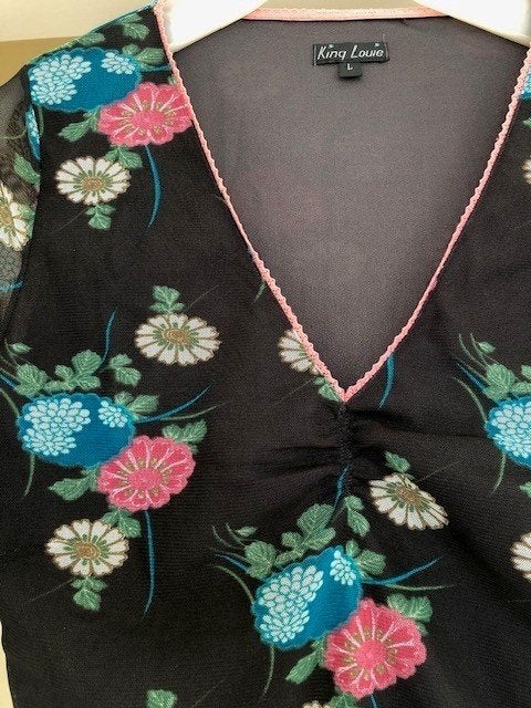 KING LOUIE DAMES SHIRT VOILE (L), Verzenden, Zwart, Maat 42/44 (L), Zo goed als nieuw